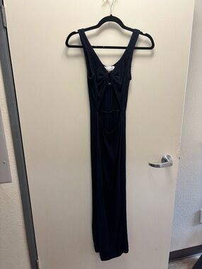 Sleeveless Navy Maxi Dress with Front Knot and Cutout